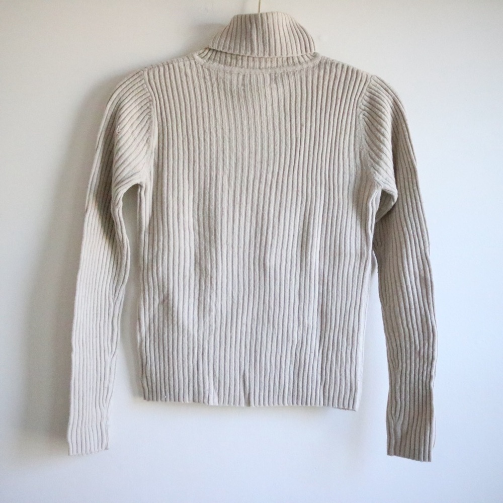 Cream Ribbed Turtleneck Wool Sweater - Picture 4 of 5